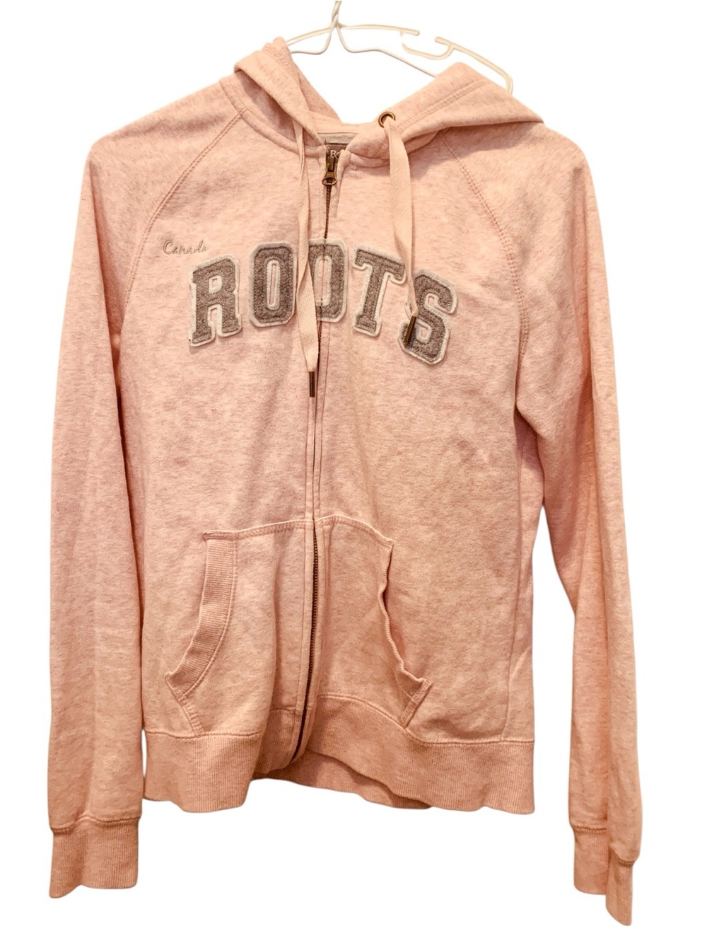 Woman’s small Classic pale pink Roots Full-Zip Hoodie with Embroidered Logo
